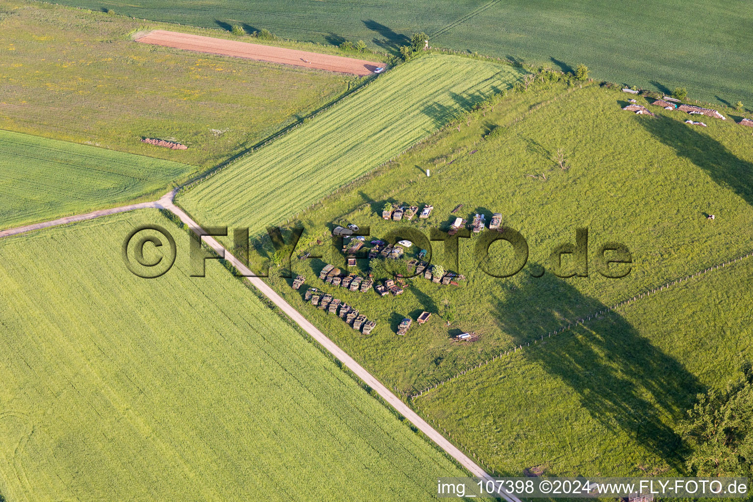 Aerial view of Military trucks in Vibersviller in the state Moselle, France