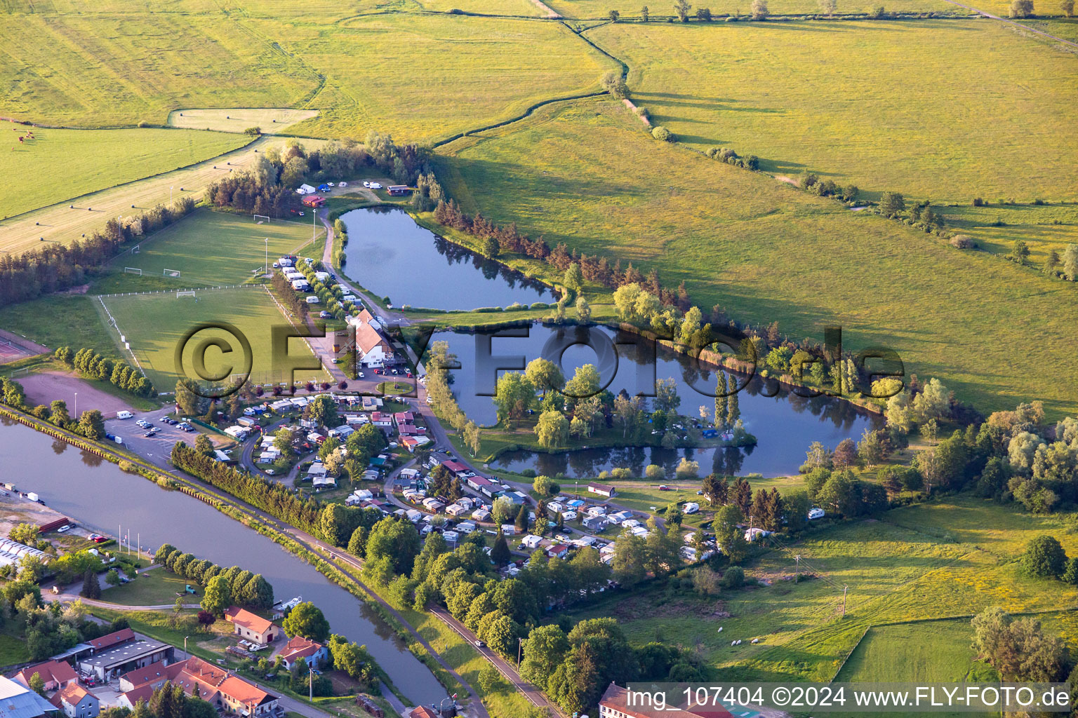 Aerial view of Camping Coeur d'Alsace in Harskirchen in the state Bas-Rhin, France