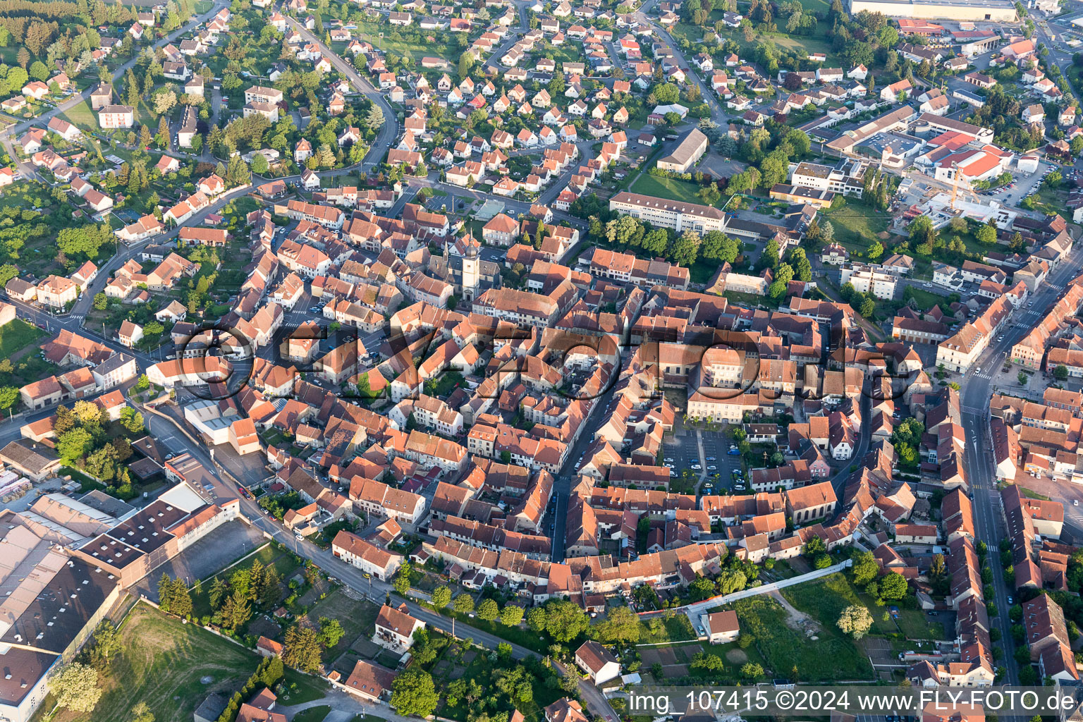 Sarre-Union in the state Bas-Rhin, France from above