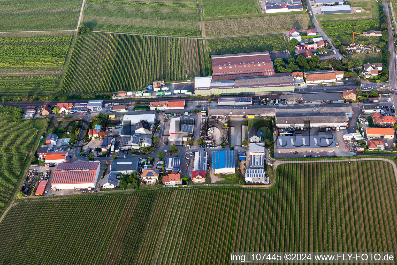 Commercial area at the train station in Kirrweiler in the state Rhineland-Palatinate, Germany