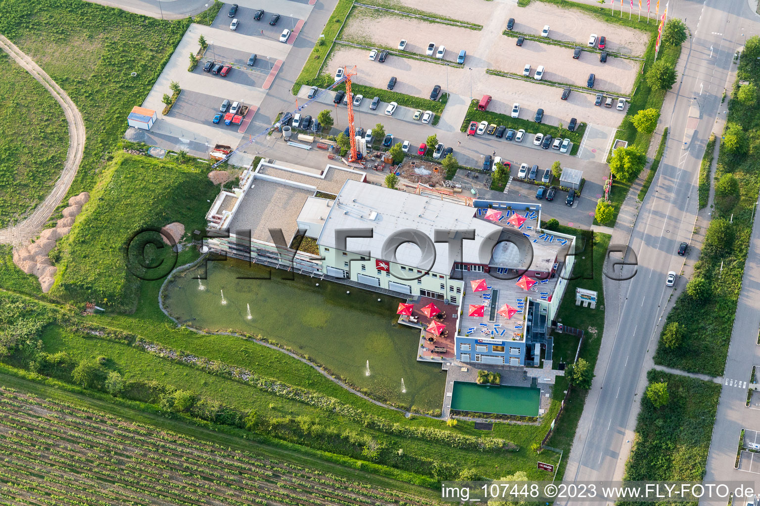 Aerial view of Pfizenmeier Fitness in Neustadt an der Weinstraße in the state Rhineland-Palatinate, Germany