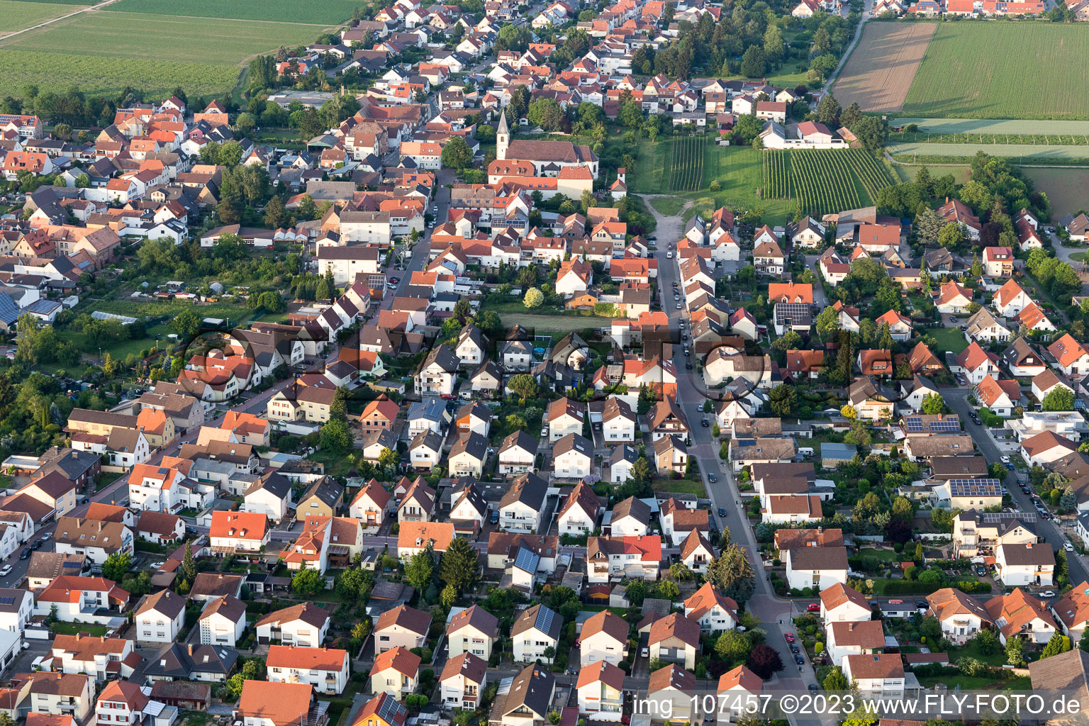Aerial view of Rödersheim-Gronau in the state Rhineland-Palatinate, Germany