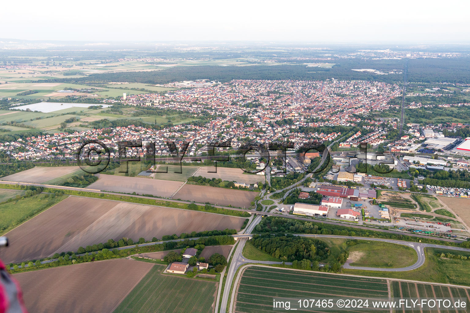 Aerial view of Schifferstadt in the state Rhineland-Palatinate, Germany