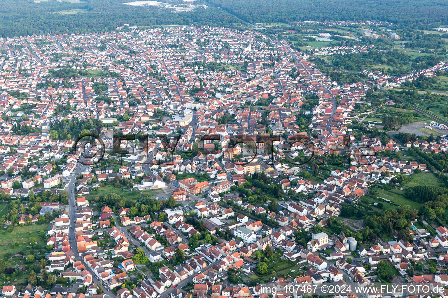 Oblique view of Schifferstadt in the state Rhineland-Palatinate, Germany