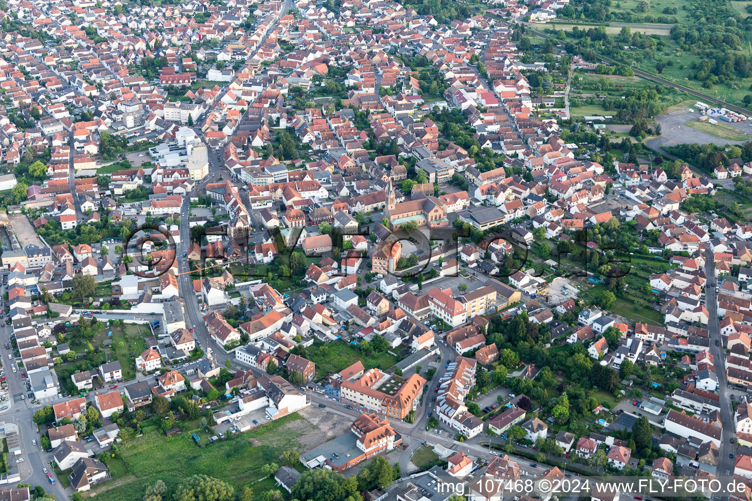 Town View of the streets and houses of the residential areas in Schifferstadt in the state Rhineland-Palatinate, Germany