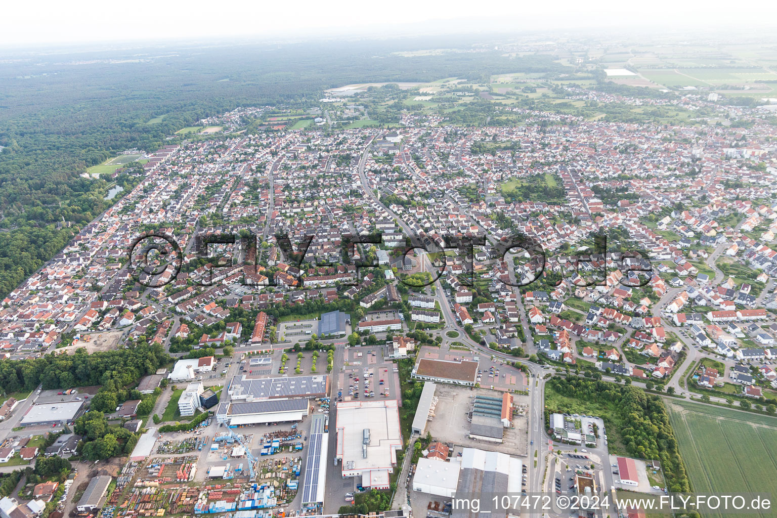 Schifferstadt in the state Rhineland-Palatinate, Germany seen from above