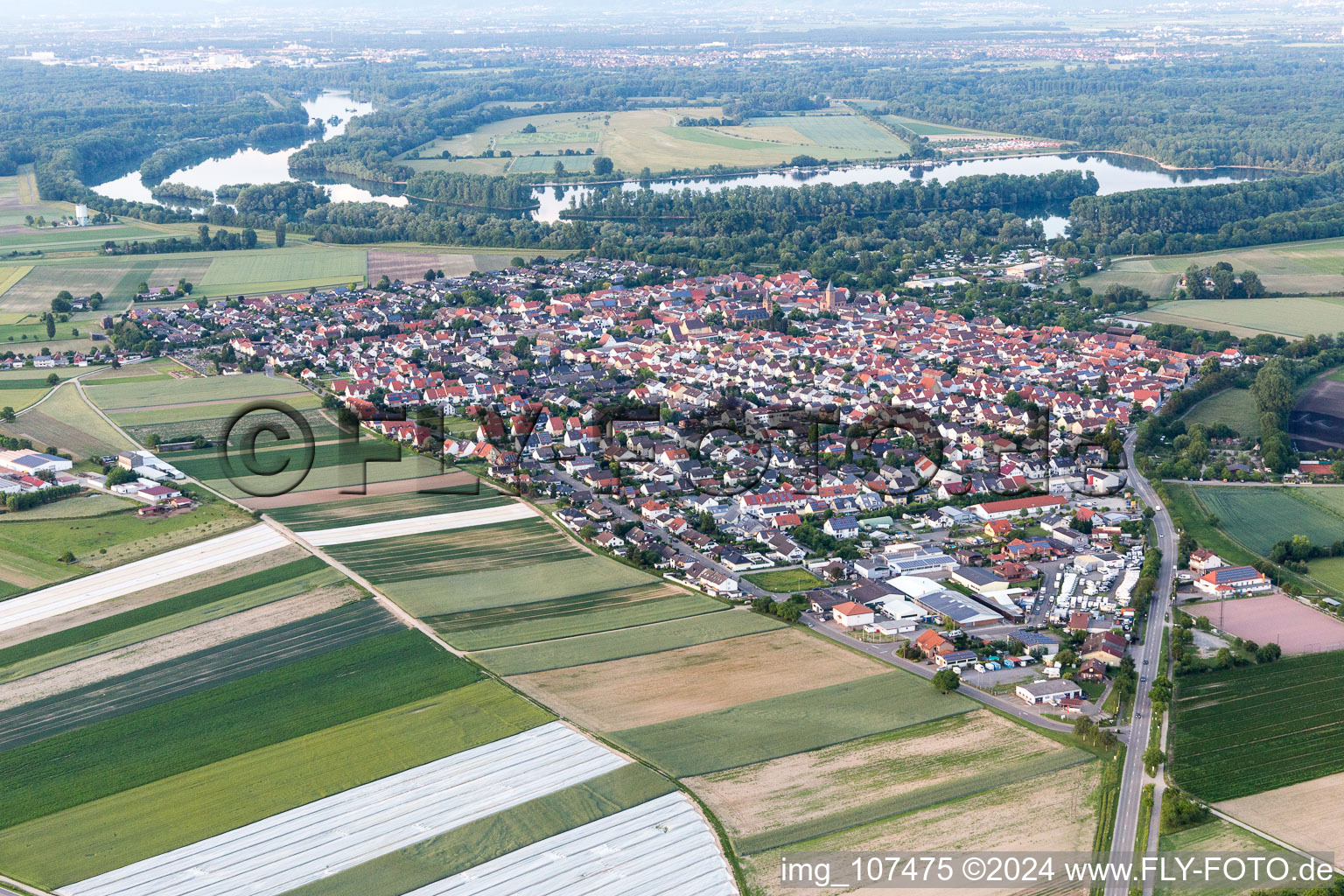 Drone recording of Otterstadt in the state Rhineland-Palatinate, Germany