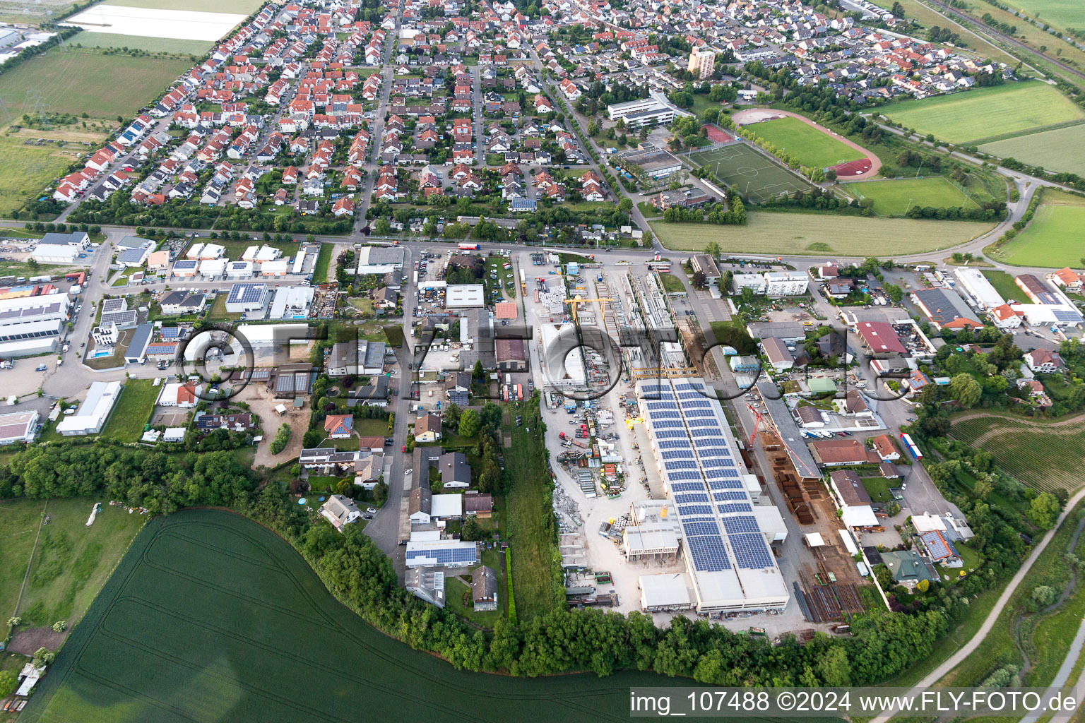 Aerial view of Neulußheim in the state Baden-Wuerttemberg, Germany