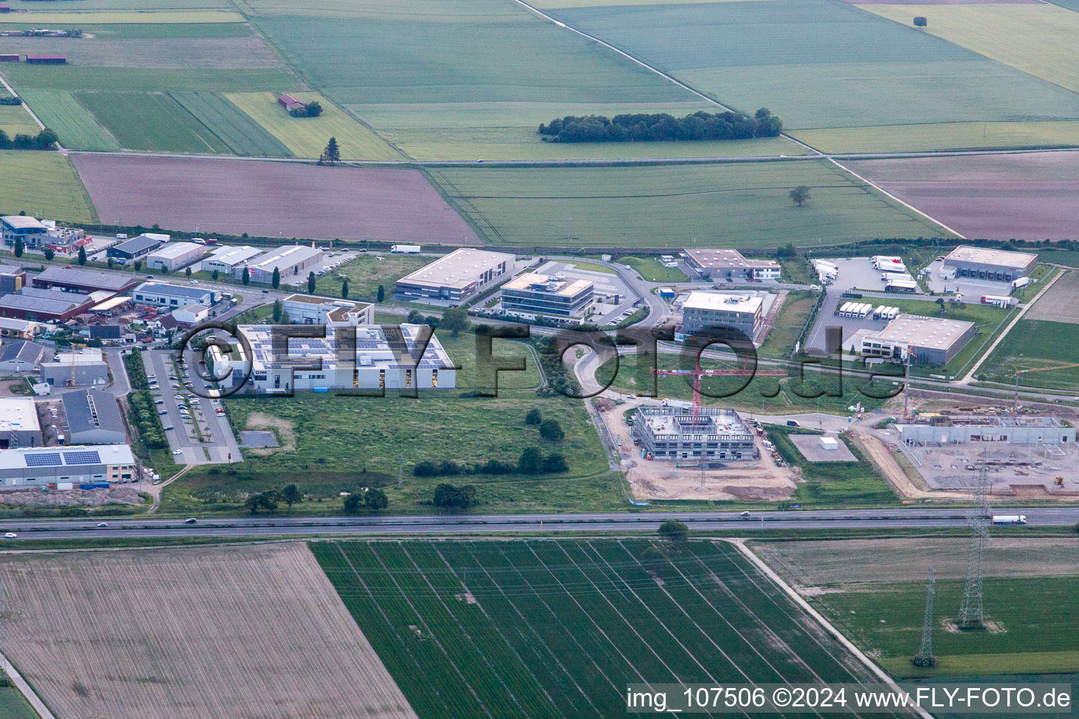 Aerial view of Commercial area N in Rülzheim in the state Rhineland-Palatinate, Germany