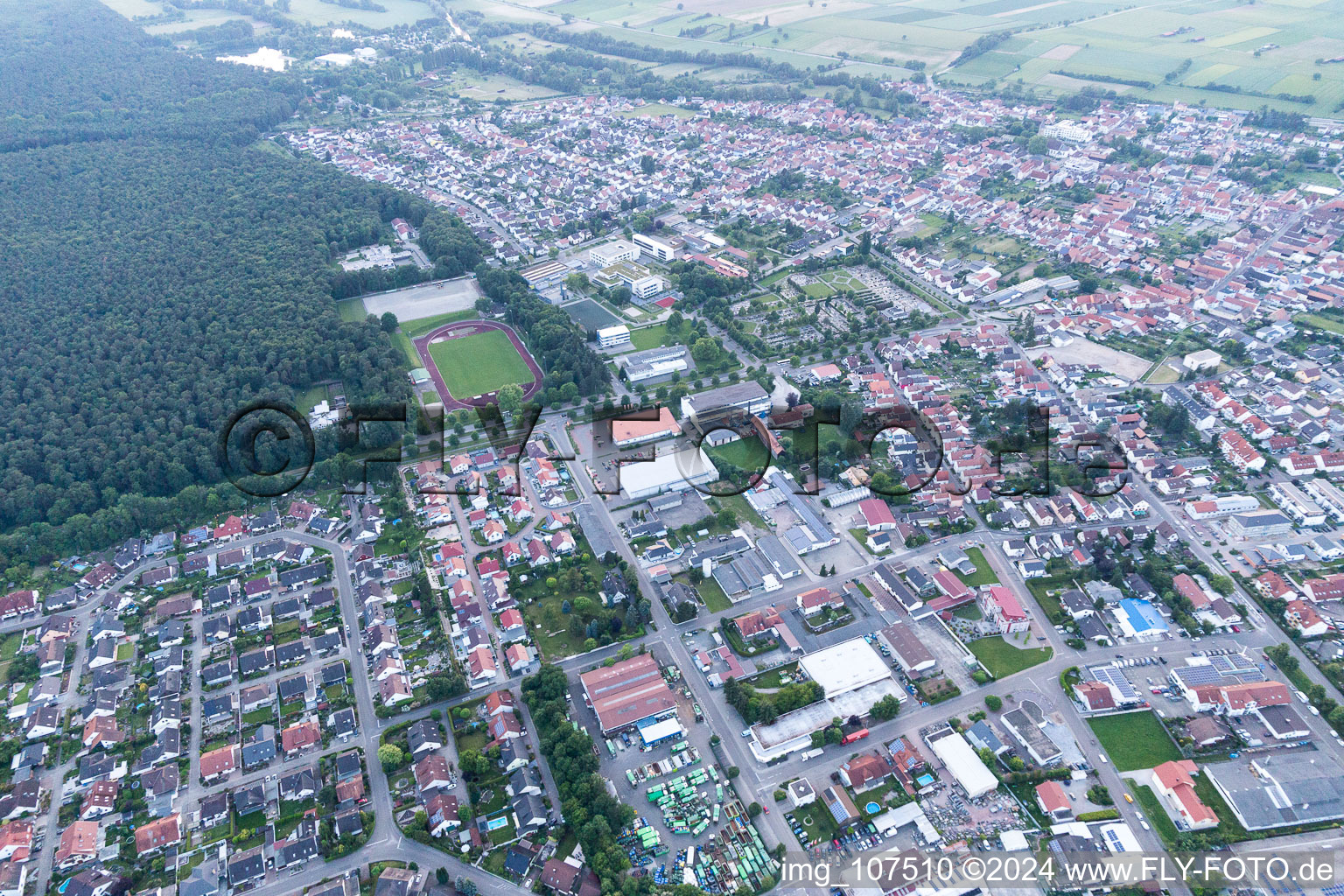 Rülzheim in the state Rhineland-Palatinate, Germany from above