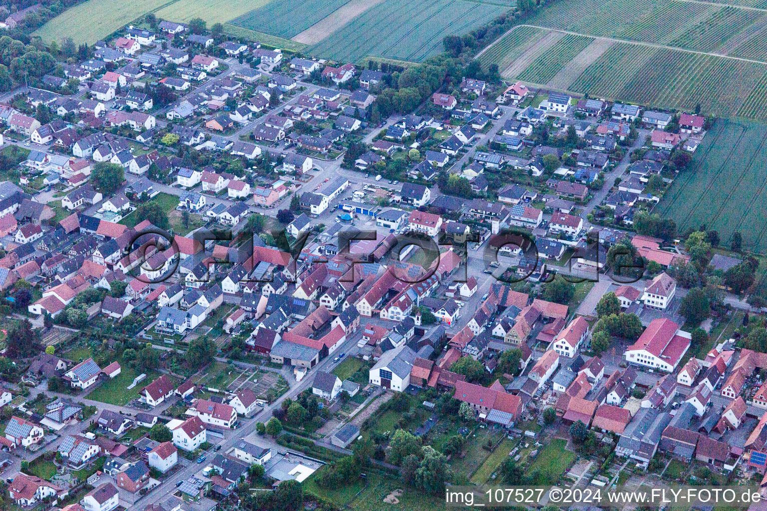 Aerial view of Freckenfeld in the state Rhineland-Palatinate, Germany