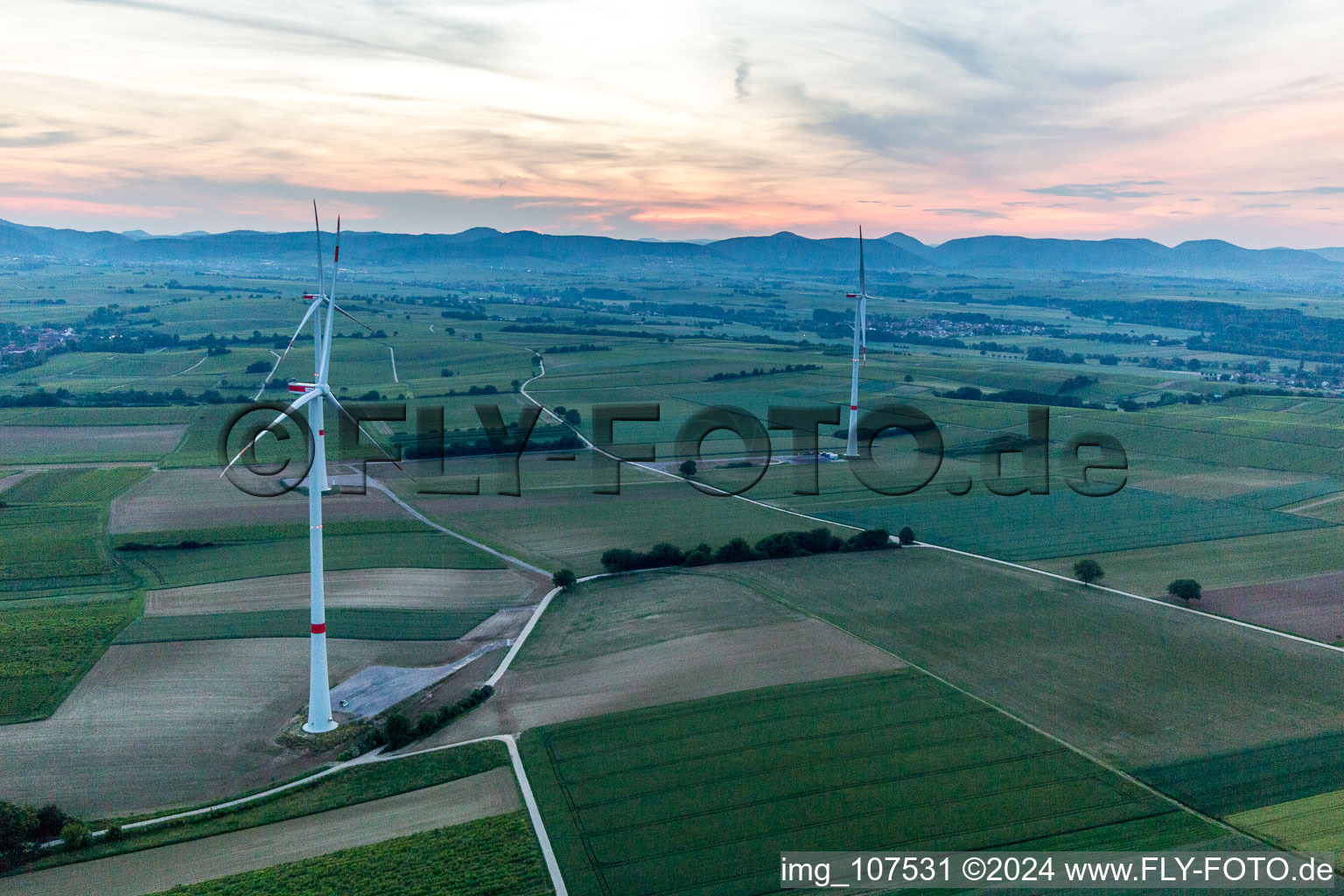 Aerial photograpy of WKAs in Freckenfeld in the state Rhineland-Palatinate, Germany