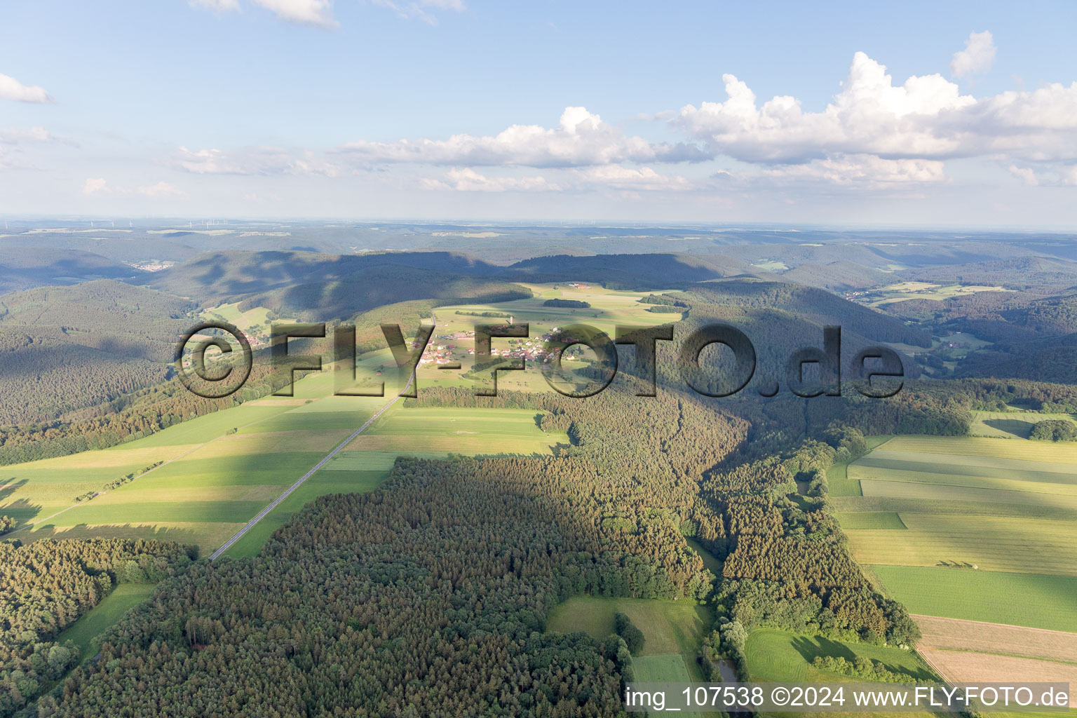 Aerial view of District Boxbrunn im Odenwald in Amorbach in the state Bavaria, Germany