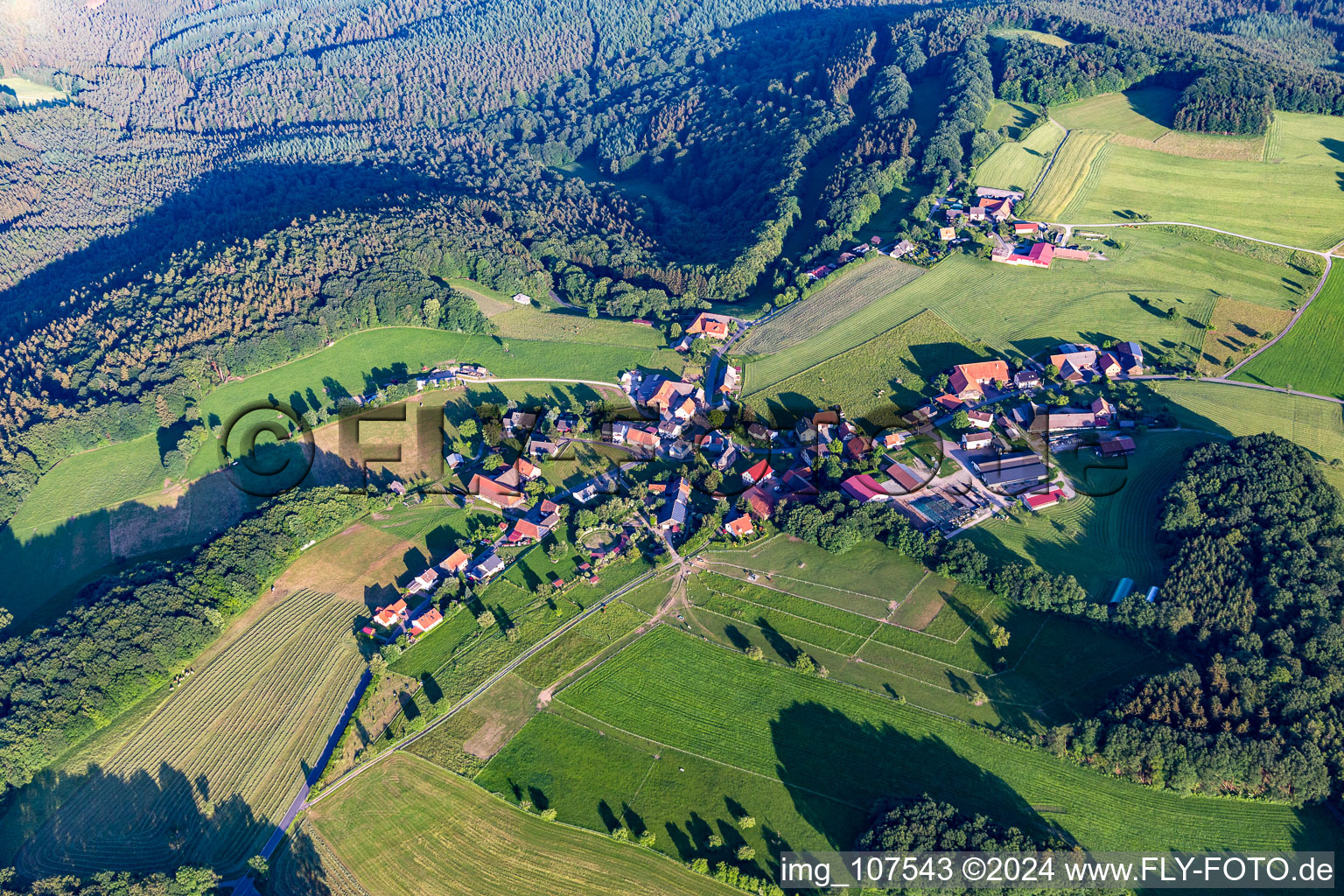 District Breitenbuch in Kirchzell in the state Bavaria, Germany seen from above