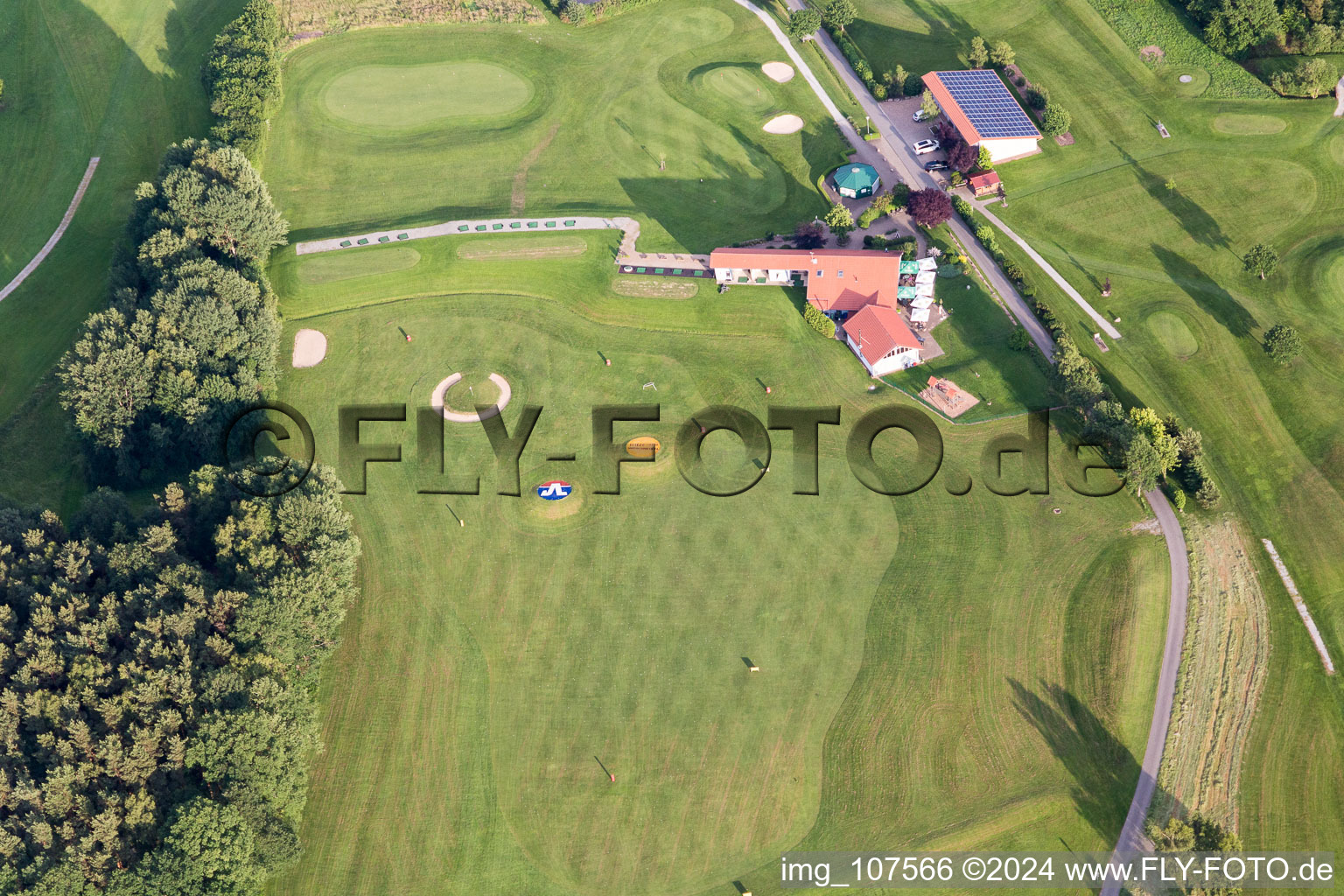 Aerial view of Grounds of the Golf course at of Golfclub Mudau e.V. in Mudau in the state Baden-Wurttemberg, Germany