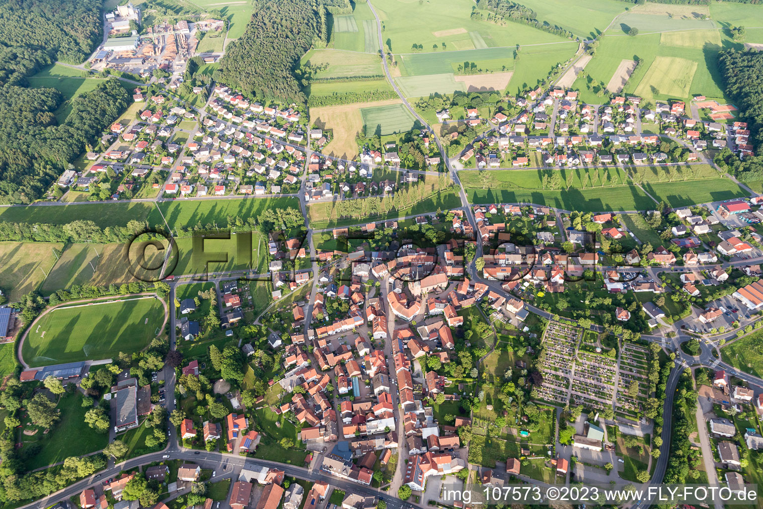 Aerial photograpy of Mudau in the state Baden-Wuerttemberg, Germany