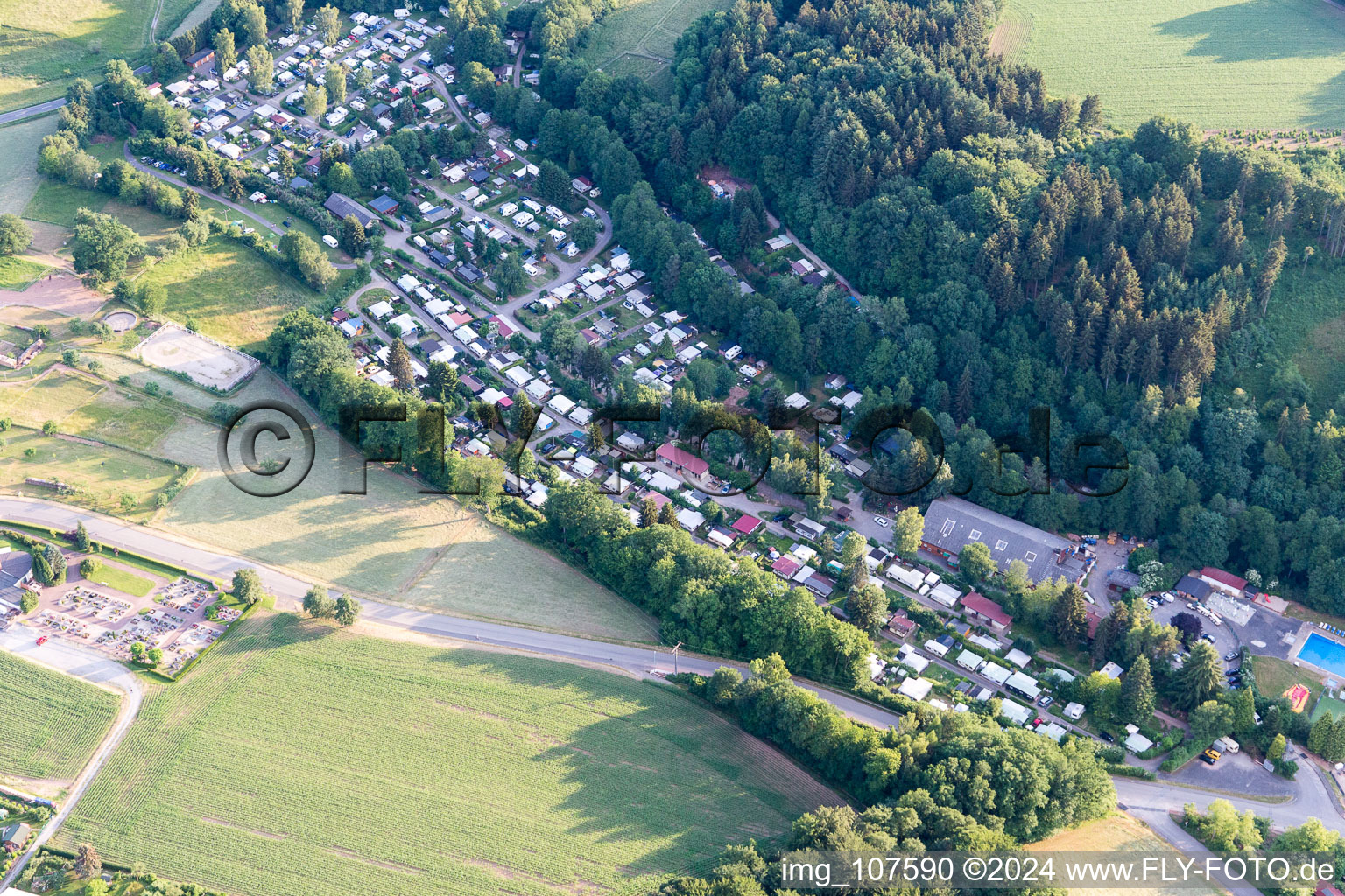 Aerial photograpy of Odenwald Camping in the district Krumbach in Limbach in the state Baden-Wuerttemberg, Germany