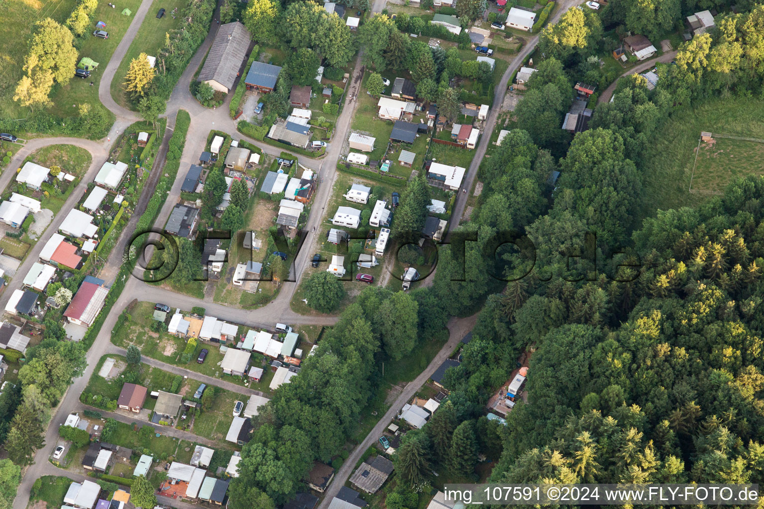 Oblique view of Odenwald Camping in the district Krumbach in Limbach in the state Baden-Wuerttemberg, Germany