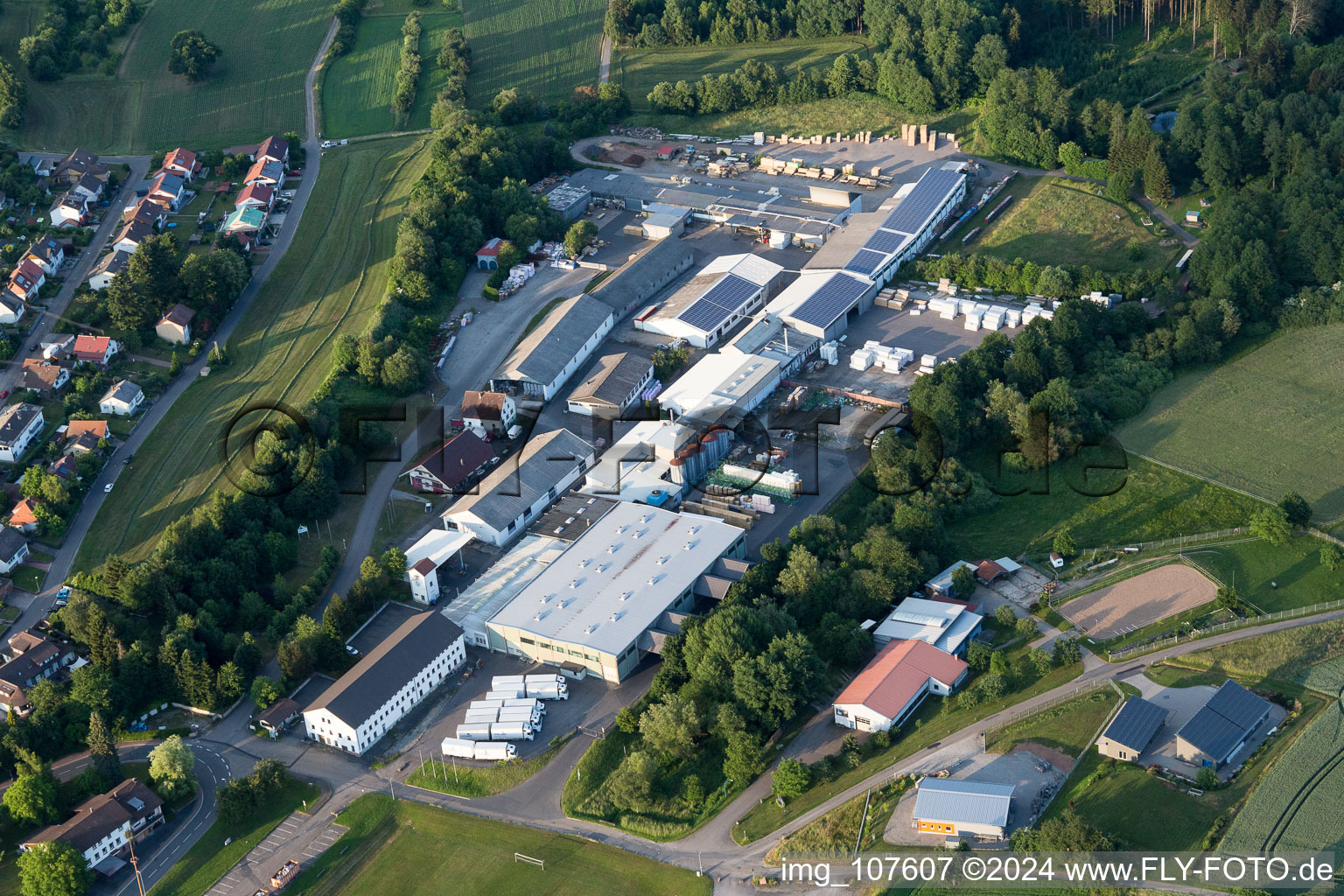 Aerial view of Storopack GmbH + Co. KG in the district Krumbach in Limbach in the state Baden-Wuerttemberg, Germany