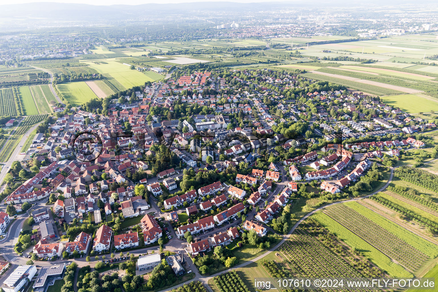 Village view on the edge of agricultural fields and land in Drais in the state Rhineland-Palatinate, Germany