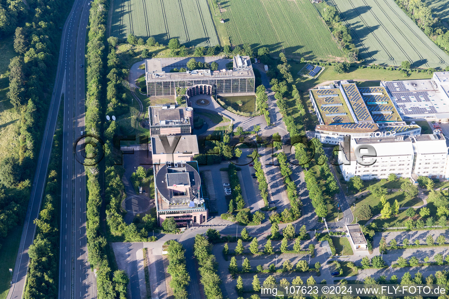 Aerial view of District Marienborn in Mainz in the state Rhineland-Palatinate, Germany