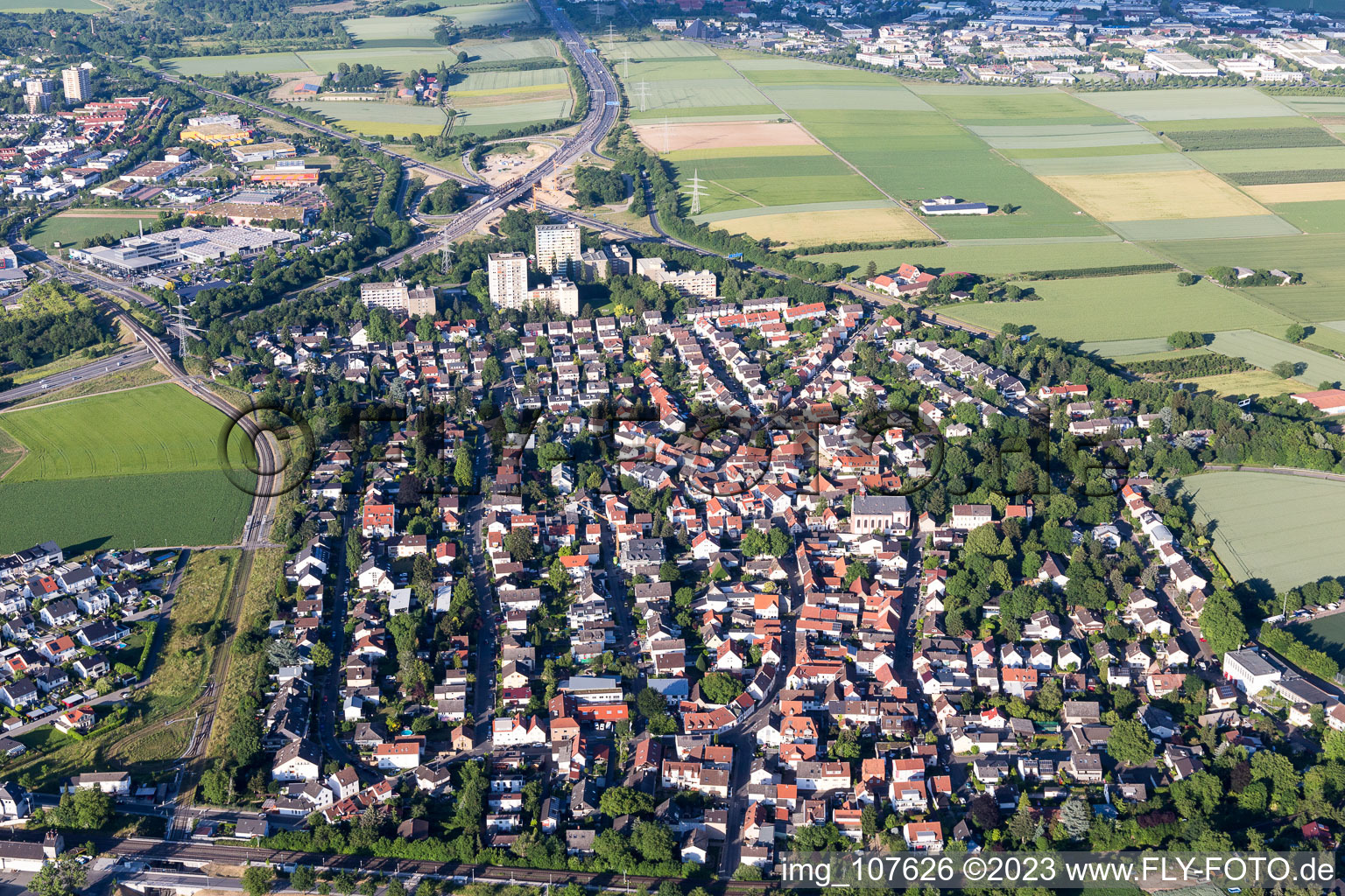 District Marienborn in Mainz in the state Rhineland-Palatinate, Germany from above