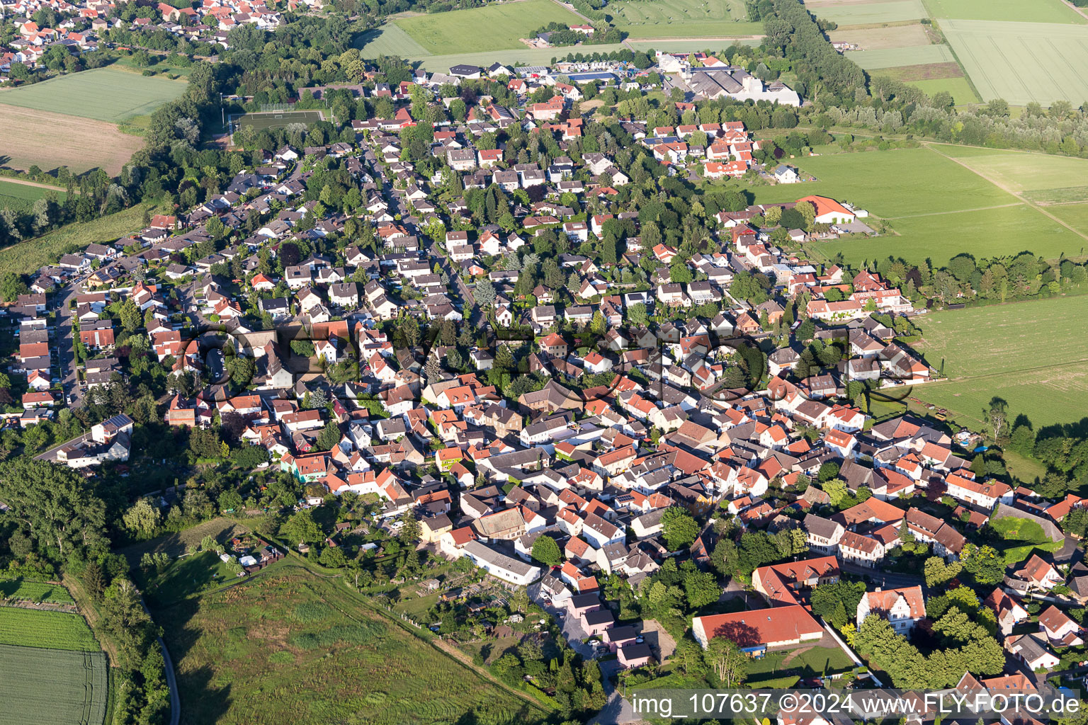 Aerial view of Hahnheim in the state Rhineland-Palatinate, Germany