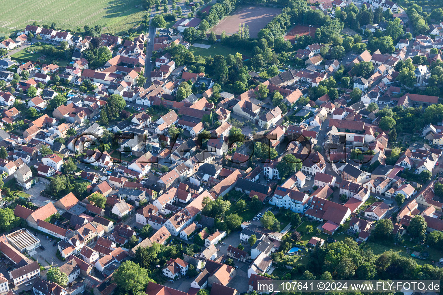 Bird's eye view of Undenheim in the state Rhineland-Palatinate, Germany