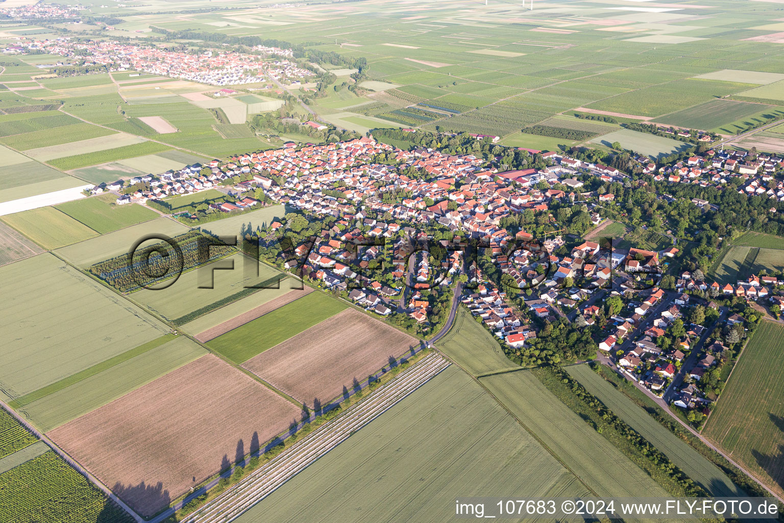 Oblique view of Offstein in the state Rhineland-Palatinate, Germany