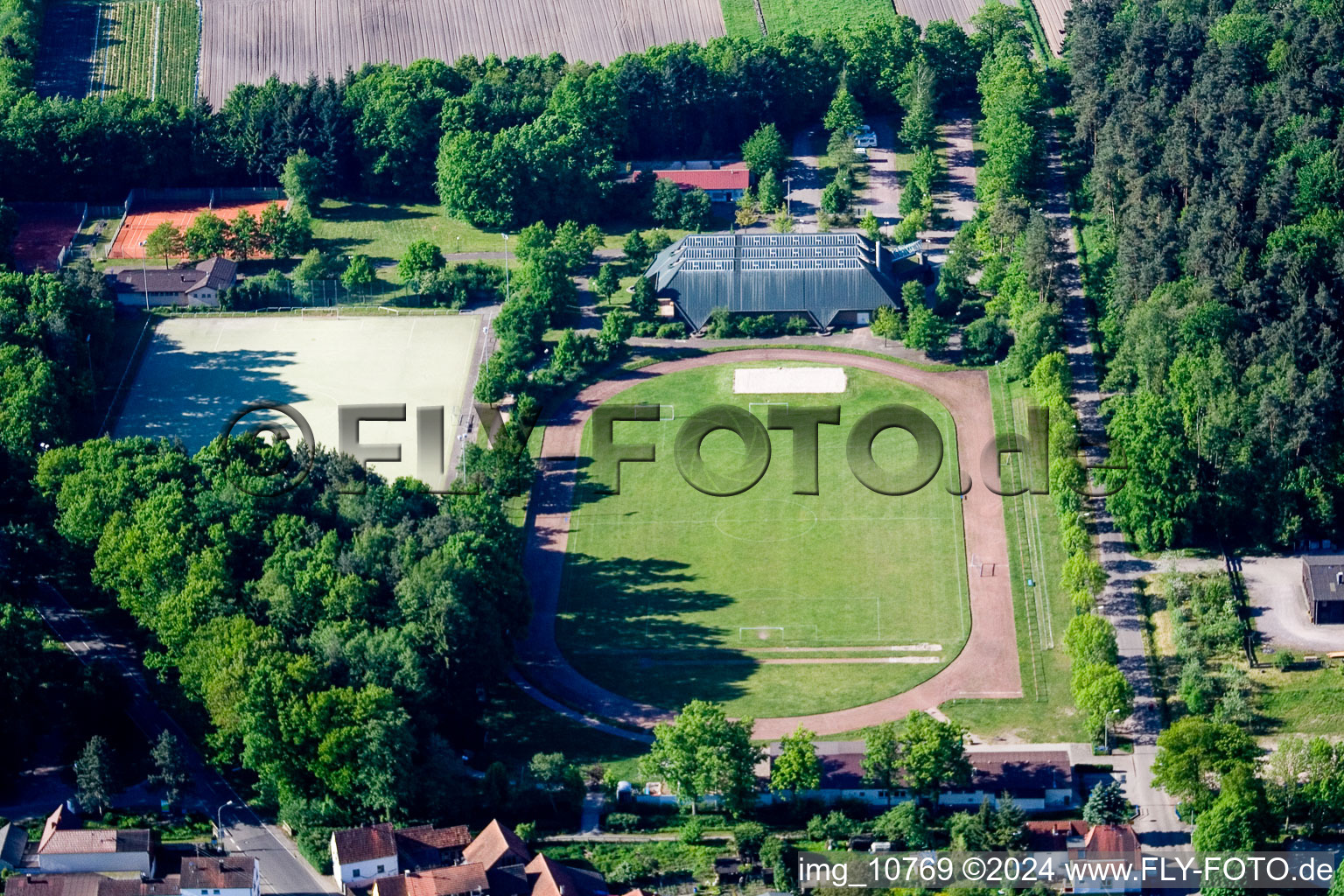 Aerial view of TUS sports facilities in the district Schaidt in Wörth am Rhein in the state Rhineland-Palatinate, Germany