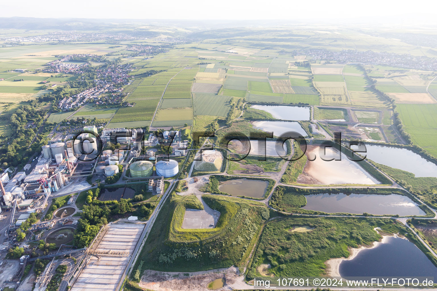 Oblique view of Südzucker AG in Offstein in the state Rhineland-Palatinate, Germany