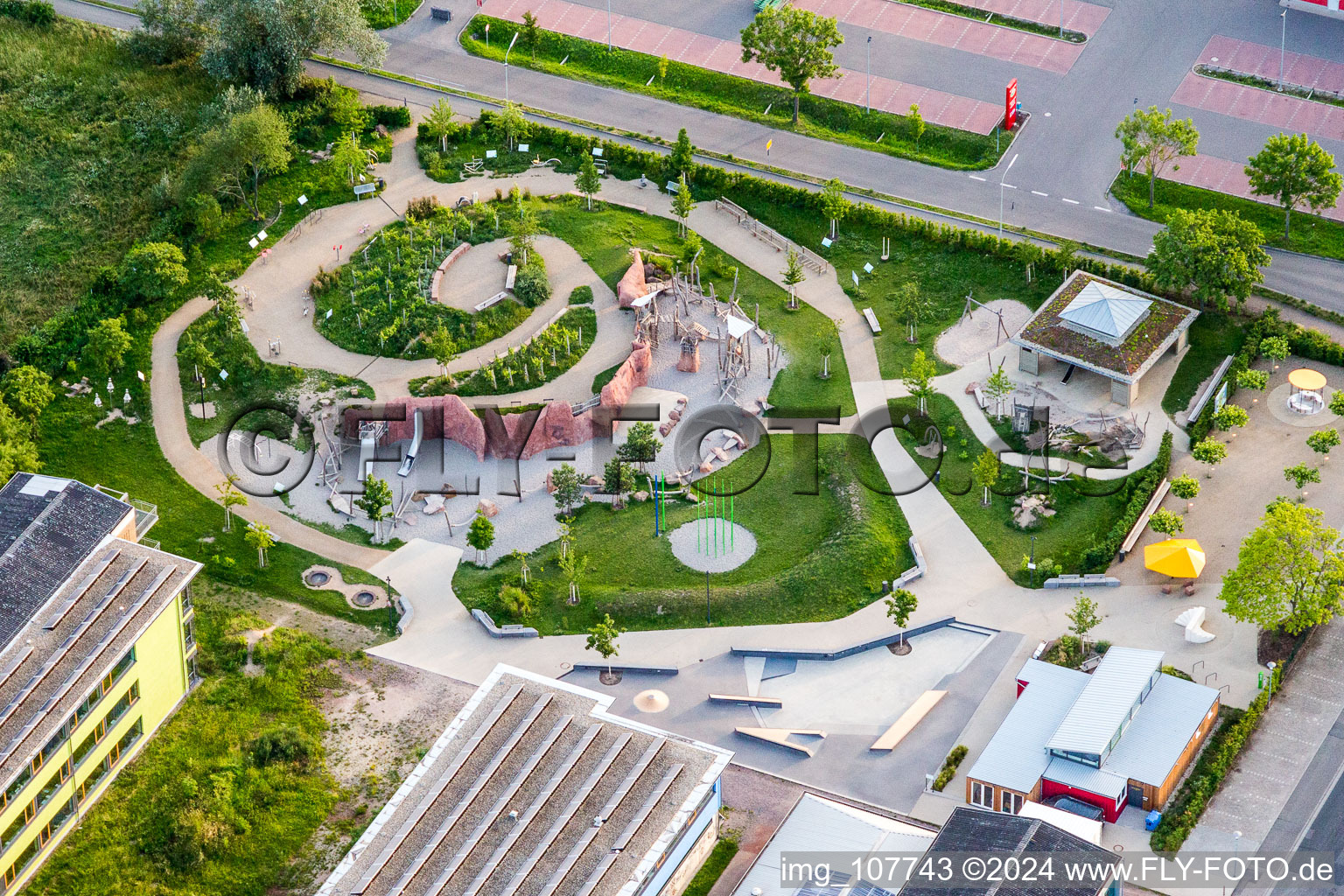 Aerial view of Playground alla hopp! in Deidesheim in the state Rhineland-Palatinate, Germany