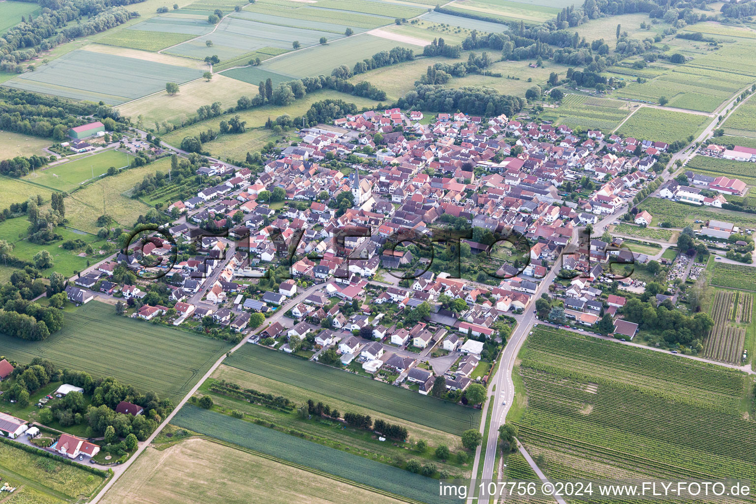 Aerial view of Venningen in the state Rhineland-Palatinate, Germany