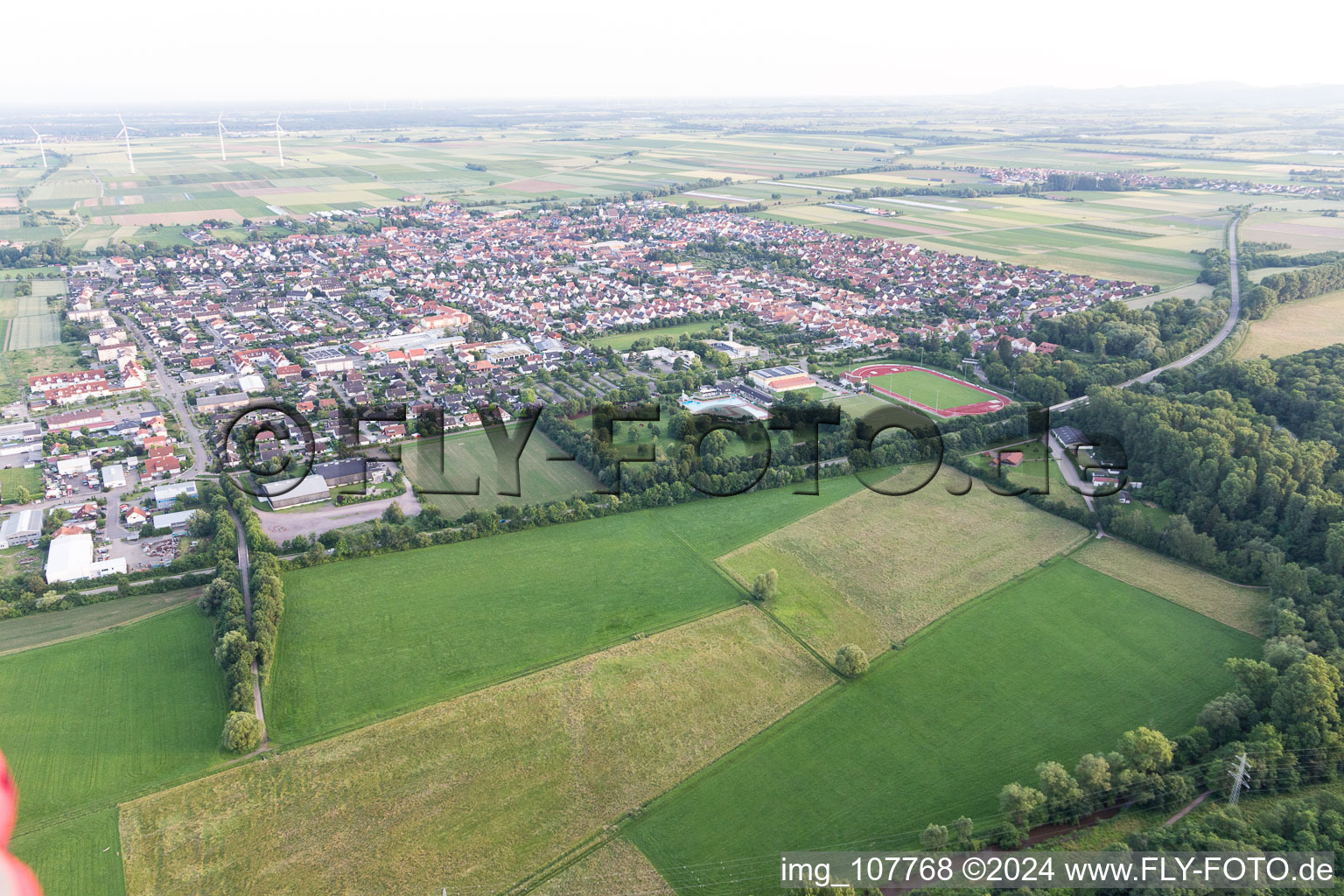 District Offenbach in Offenbach an der Queich in the state Rhineland-Palatinate, Germany seen from above