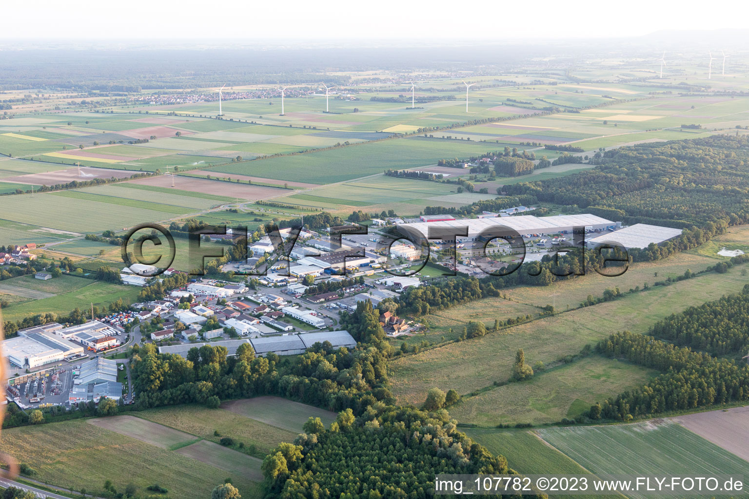 Bird's eye view of Horst industrial area in the district Minderslachen in Kandel in the state Rhineland-Palatinate, Germany
