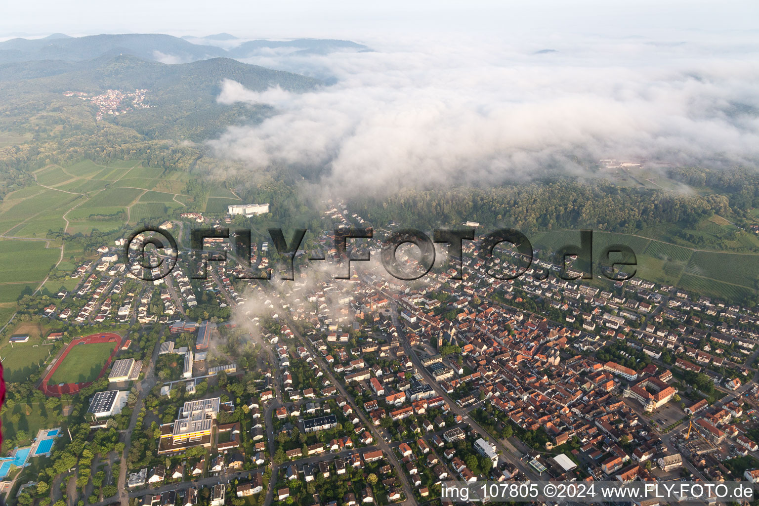 Aerial photograpy of Bad Bergzabern in the state Rhineland-Palatinate, Germany