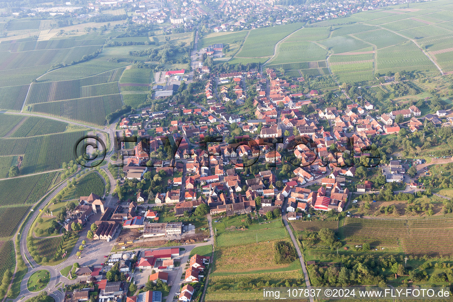 District Rechtenbach in Schweigen-Rechtenbach in the state Rhineland-Palatinate, Germany seen from a drone