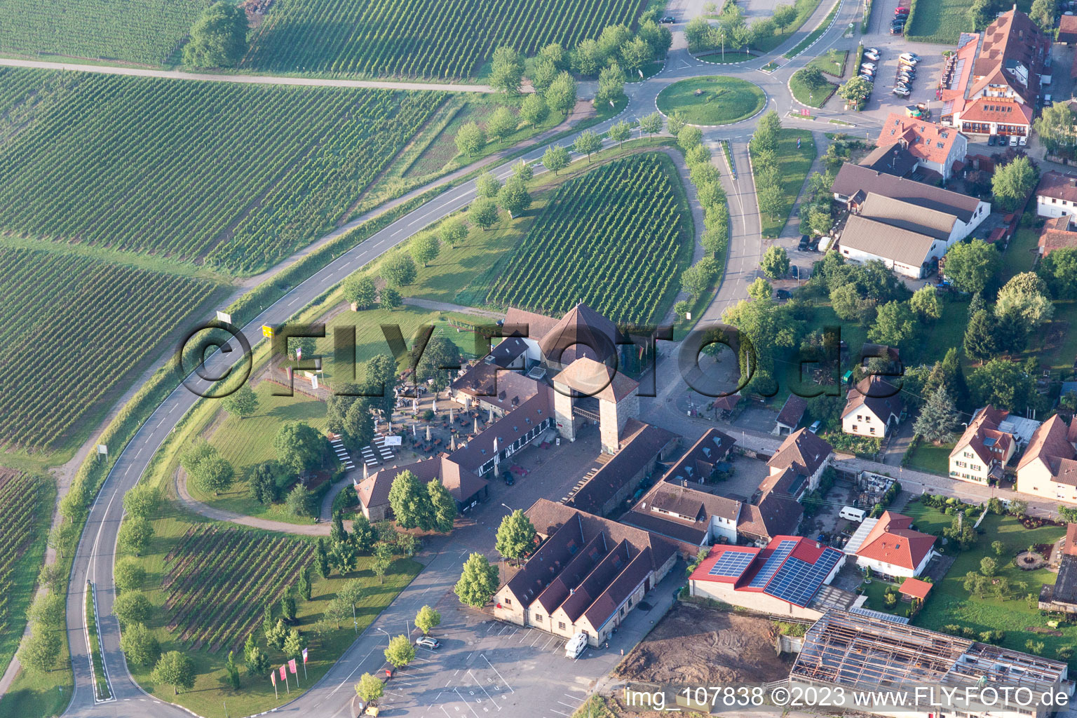 Aerial view of District Rechtenbach in Schweigen-Rechtenbach in the state Rhineland-Palatinate, Germany