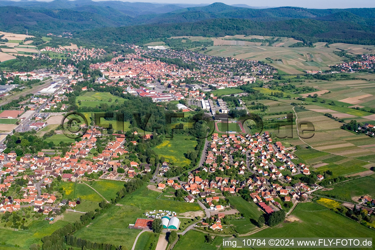 District Altenstadt in Wissembourg in the state Bas-Rhin, France seen from above