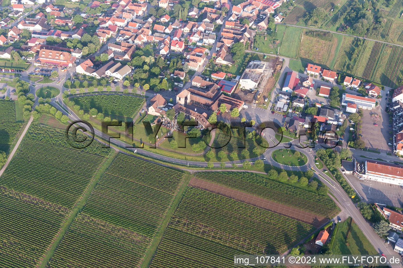 District Rechtenbach in Schweigen-Rechtenbach in the state Rhineland-Palatinate, Germany from above