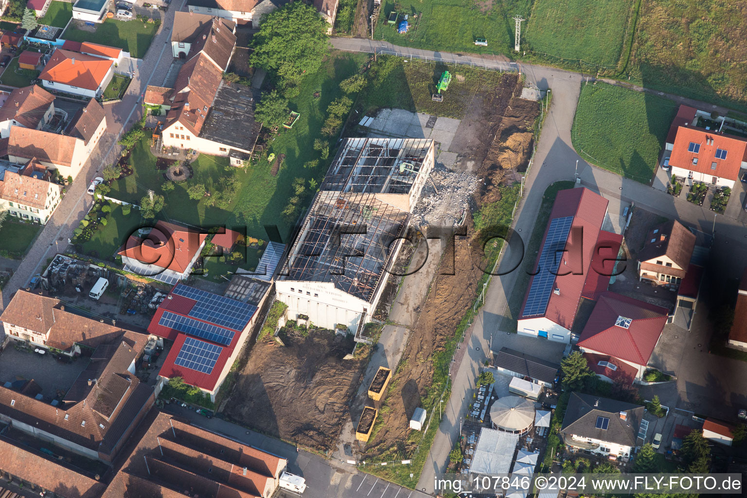 District Rechtenbach in Schweigen-Rechtenbach in the state Rhineland-Palatinate, Germany from the plane