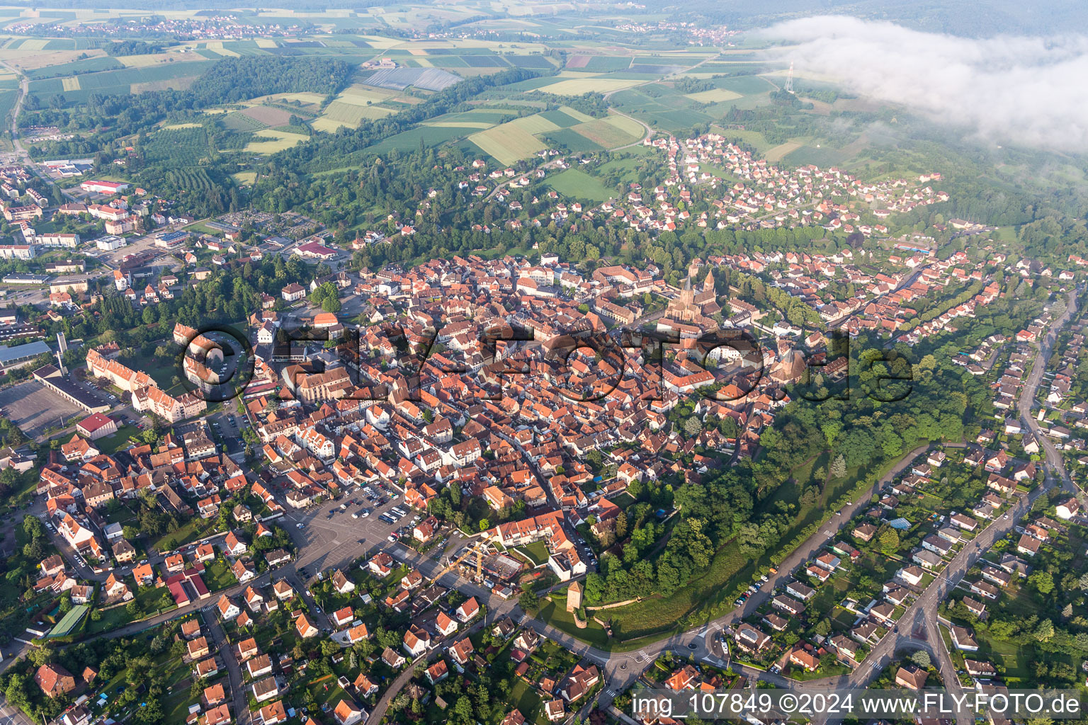 Aerial view of District Schweigen in Wissembourg in the state Bas-Rhin, France