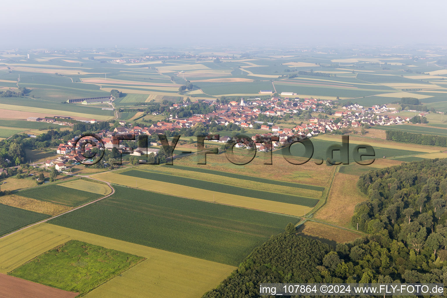 Niederlauterbach in the state Bas-Rhin, France seen from a drone