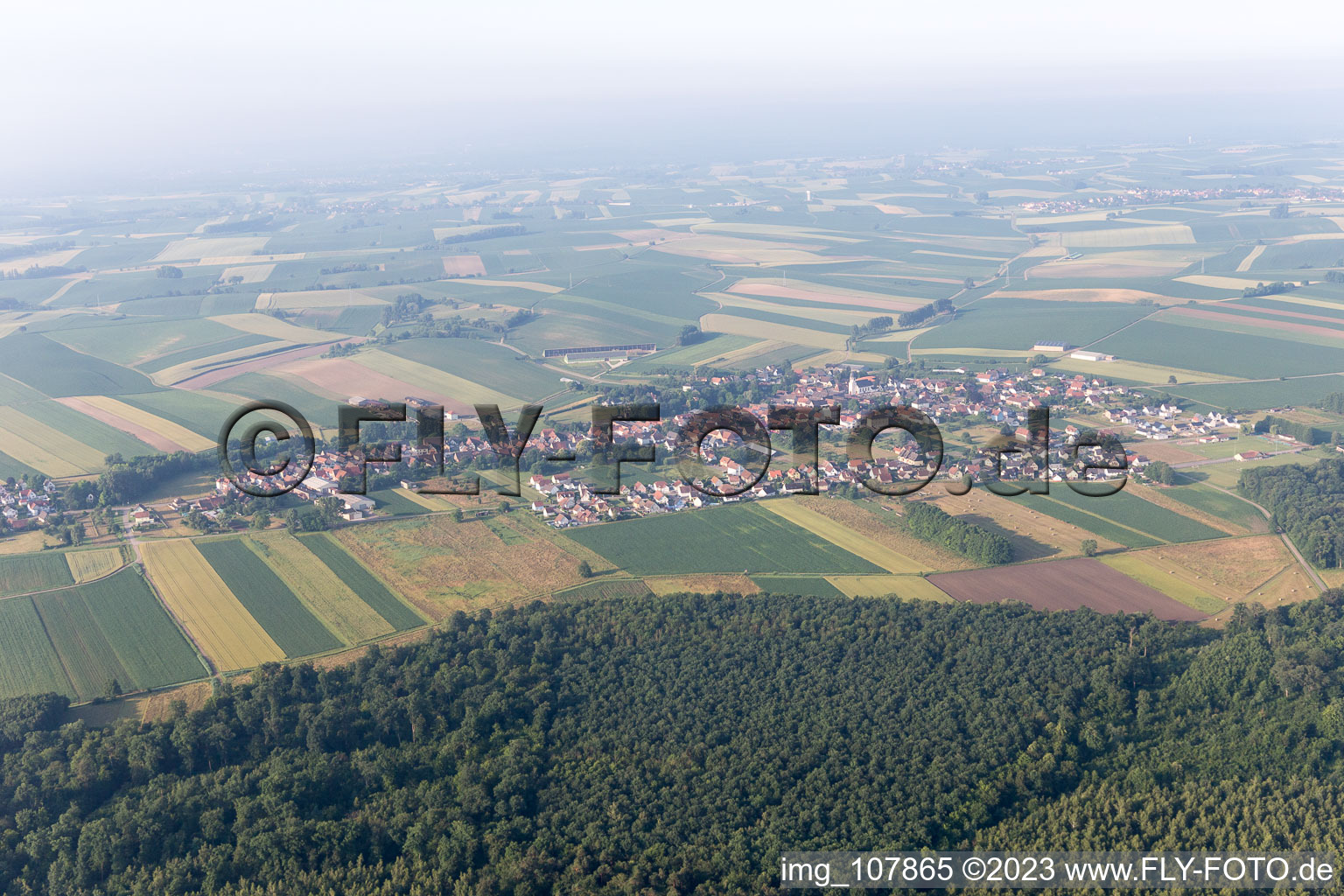 Aerial view of Niederlauterbach in the state Bas-Rhin, France