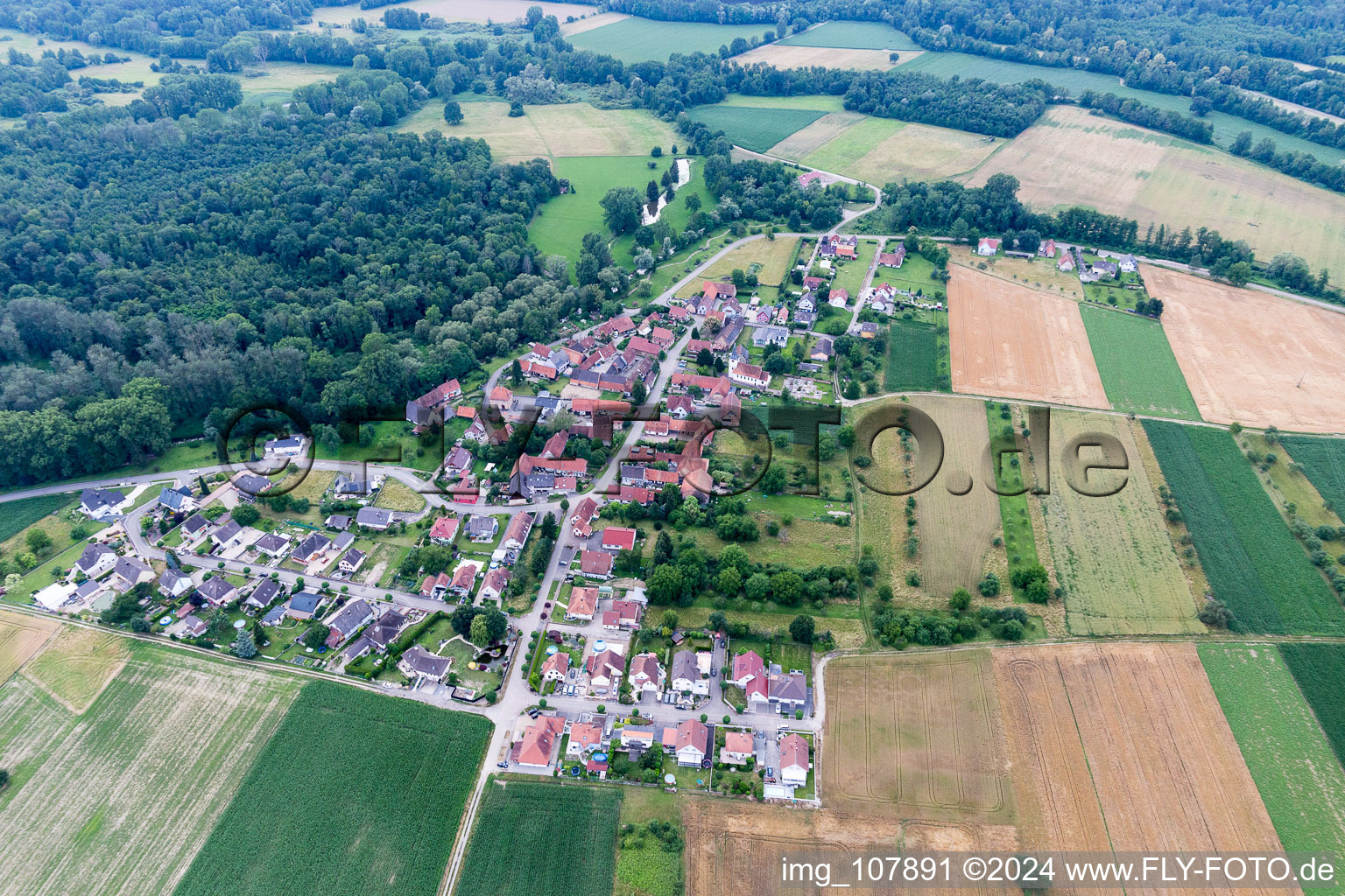 Aerial view of Kauffenheim in the state Bas-Rhin, France