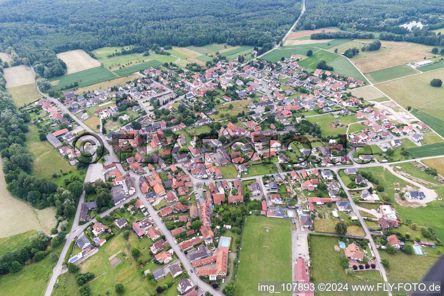 Forstfeld in the state Bas-Rhin, France from above