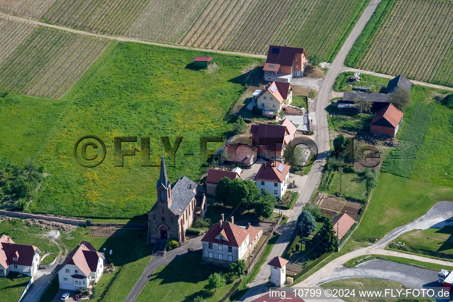 Cleebourg in the state Bas-Rhin, France seen from a drone