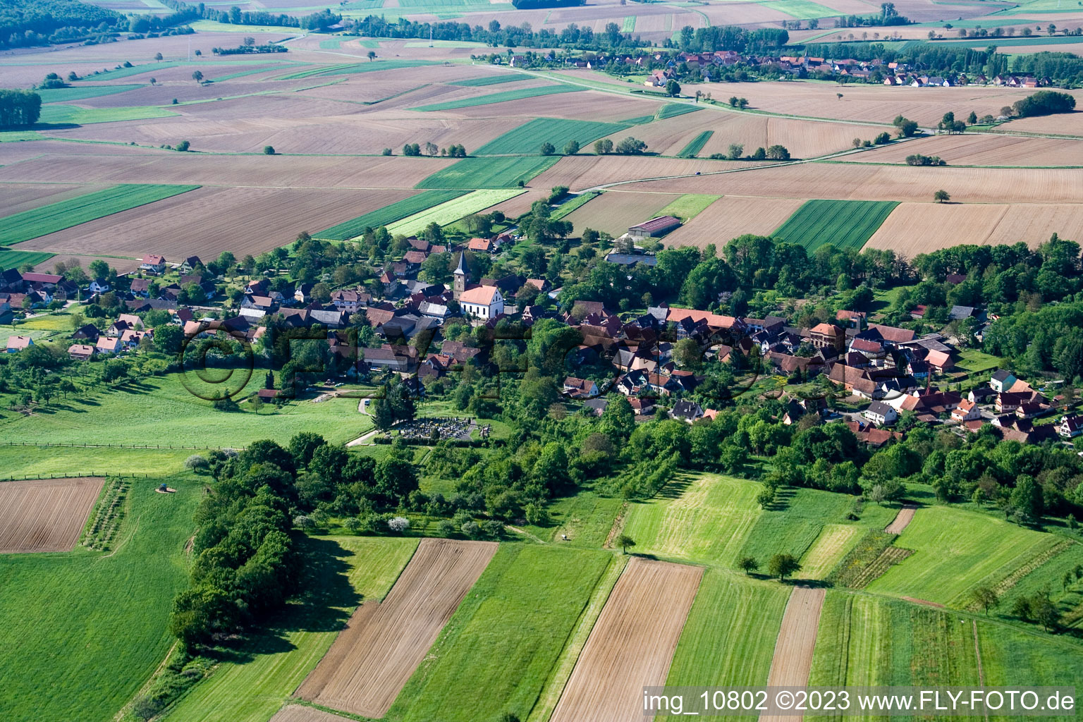 Drachenbronn-Birlenbach in the state Bas-Rhin, France seen from a drone