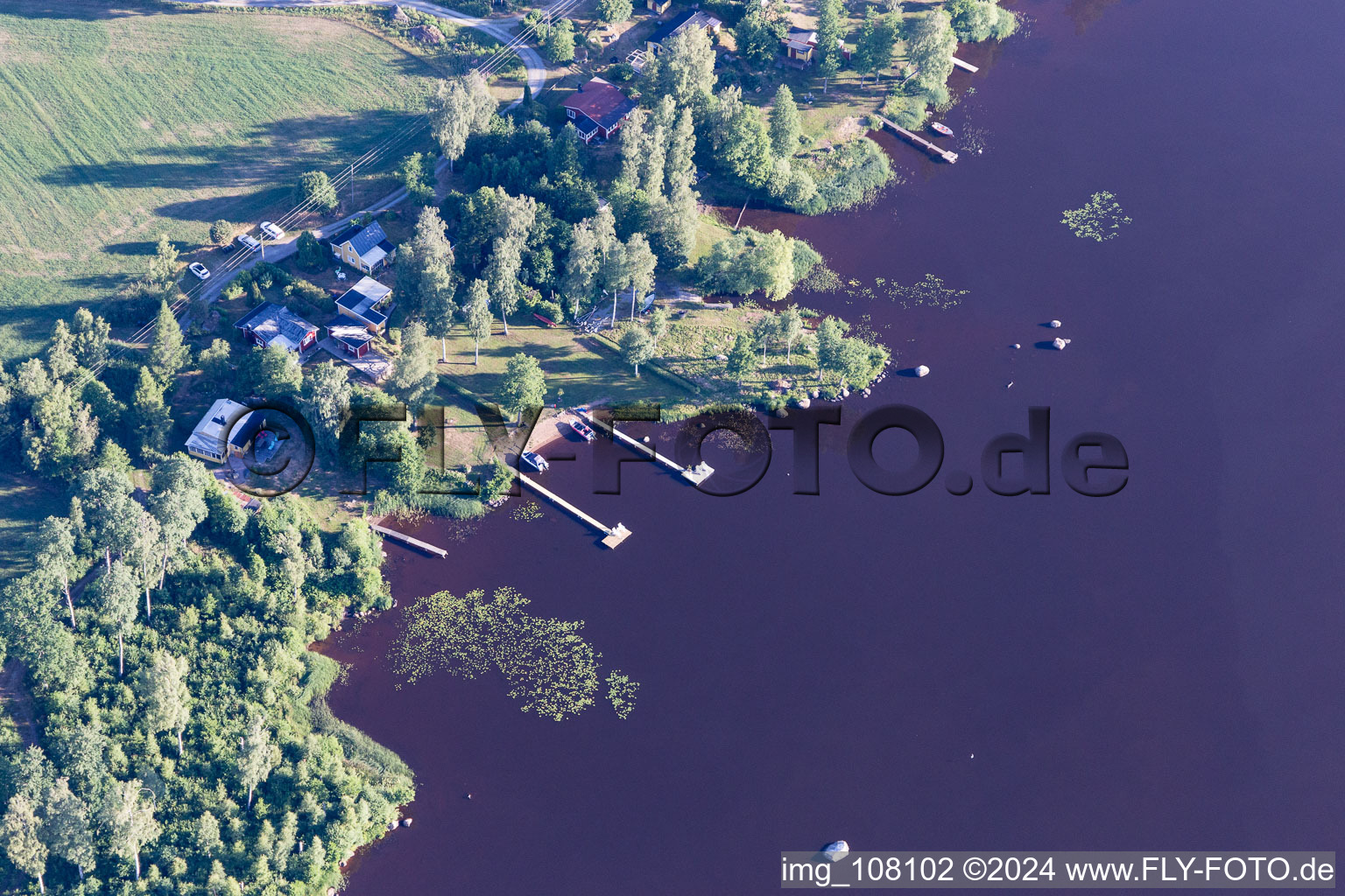 Aerial view of Blädingenäs in the state Kronoberg, Sweden