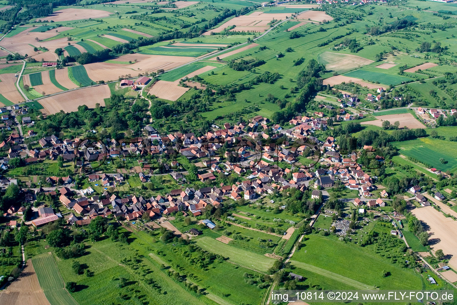 Aerial view of Preuschdorf in the state Bas-Rhin, France